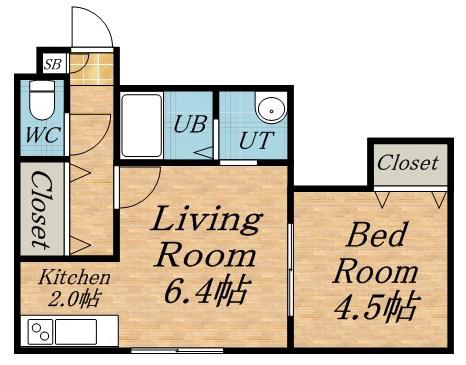 リーフコート24軒(1LDK/2階)の間取り写真