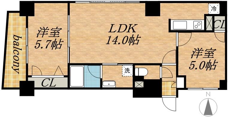 ビッグパレス中島公園(2LDK/2階)の間取り写真