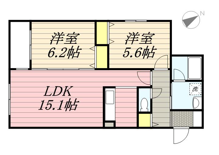CASA MIYANOMORI(2LDK/2階)の間取り写真