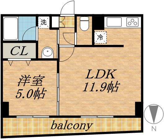 イオ南3条(1LDK/2階)の間取り写真