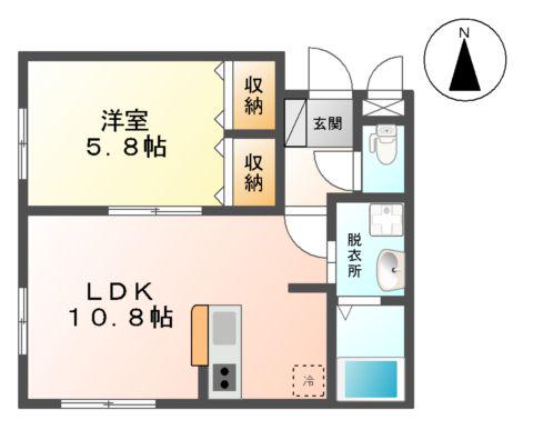 ジュネス山鼻(1LDK/2階)の間取り写真