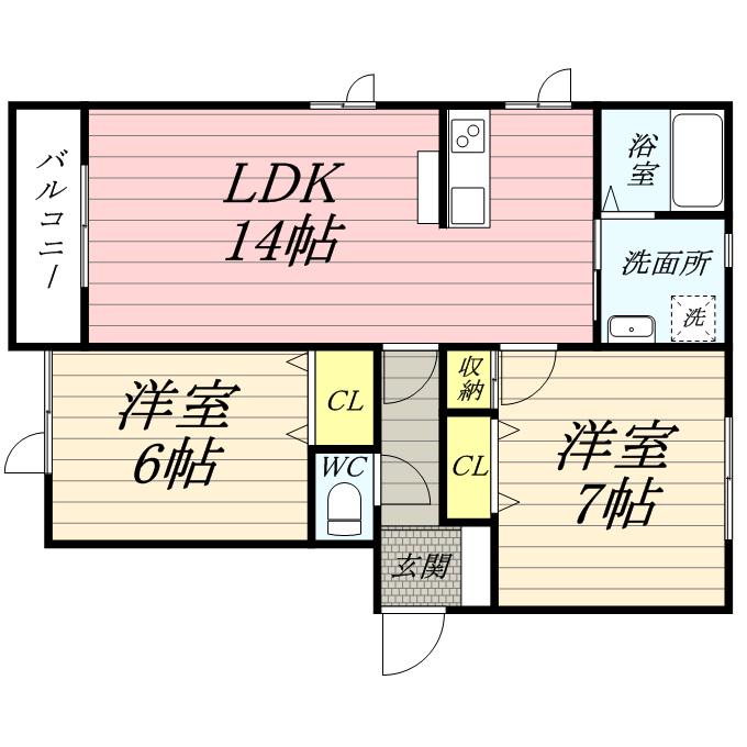 メゾンクレール(2LDK/1階)の間取り写真