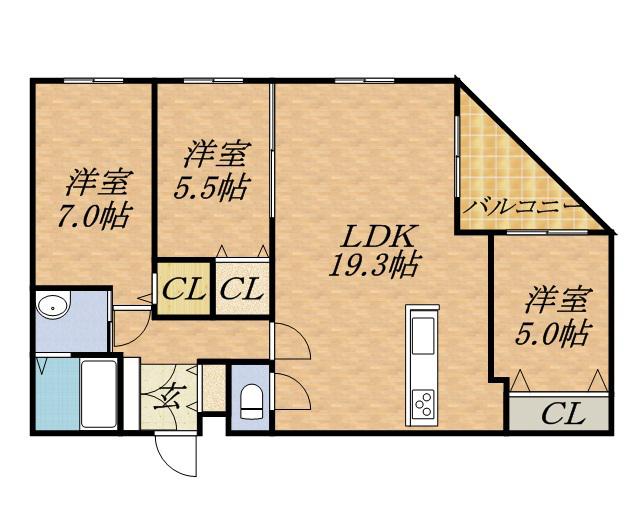 CACAO円山(3LDK/2階)の間取り写真