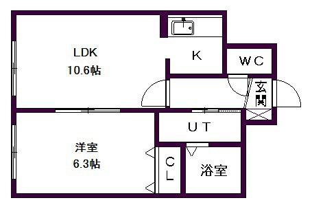 ティアラW15(1LDK/4階)の間取り写真