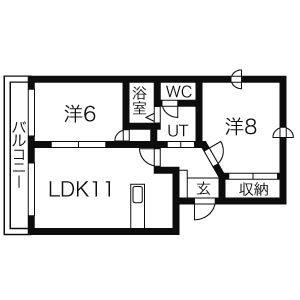 ショパンシャトー山の手(2LDK/1階)の間取り写真