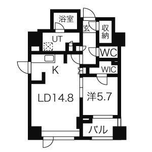 プライムメゾン大通公園(1LDK/4階)の間取り写真