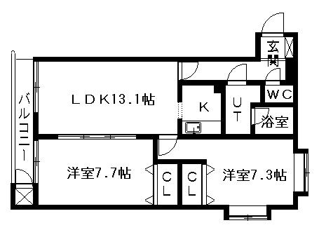 ロームラス桑園(2LDK/4階)の間取り写真