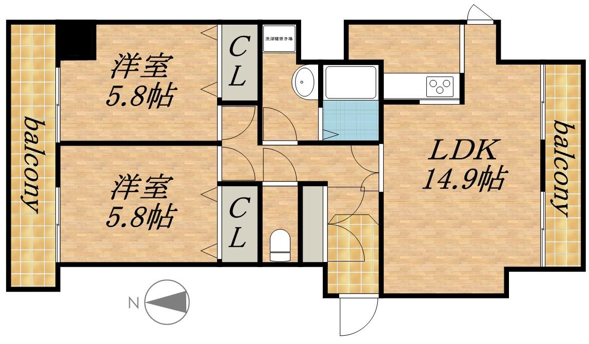 サンコート南8条(2LDK/2階)の間取り写真
