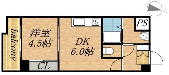 ラ・ポルタ北1条(1DK/8階)の間取り写真