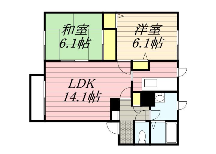 オークヒルコートC(2LDK/1階)の間取り写真
