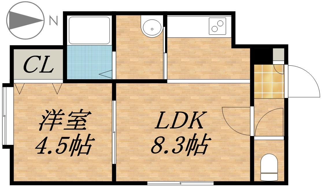 ハルニレ(1DK/3階)の間取り写真