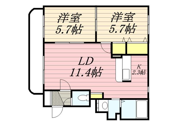 ハイツ奥野(2LDK/2階)の間取り写真