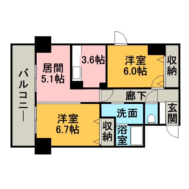 グレースガーデン大通(2DK/9階)の間取り写真