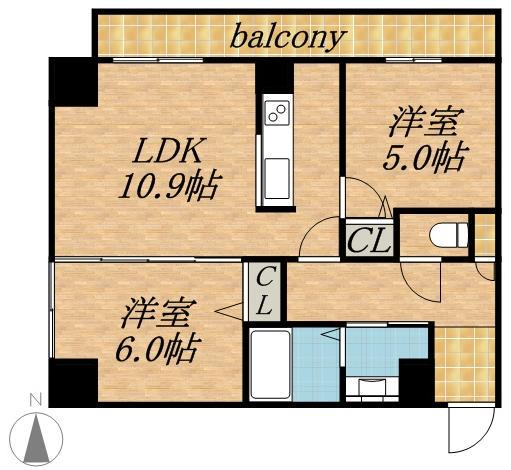 KDXレジデンス南3条(2LDK/11階)の間取り写真
