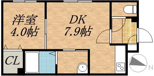 プレジール医大前(1LDK/2階)の間取り写真