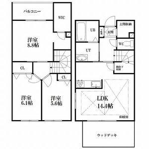ＨＩＬＬＳＩＤＥ　ＴＥＲＡＣＥ　旭ヶ丘(3LDK)の間取り写真