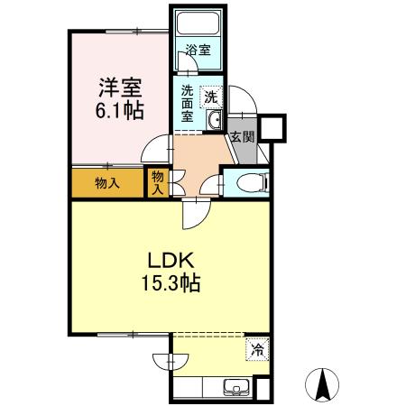 ルーエ山鼻(1LDK/1階)の間取り写真