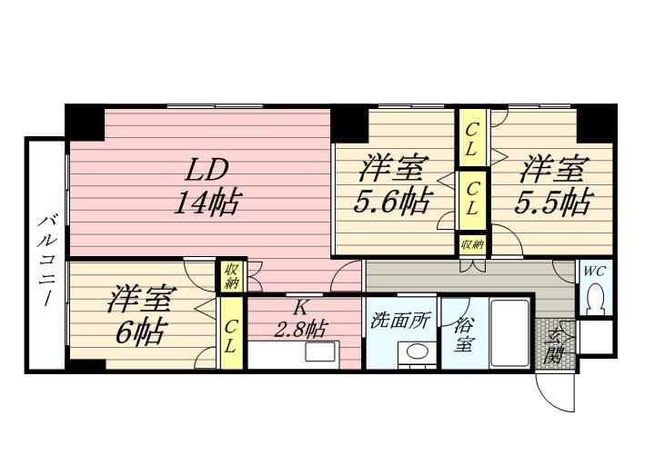 コンフォリア北三条(3LDK/9階)の間取り写真