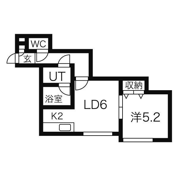 ハピネス北2条Ⅱ(1LDK/2階)の間取り写真