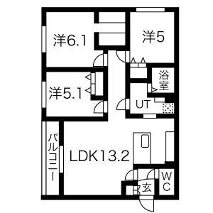 カレラ山の手(3LDK/1階)の間取り写真