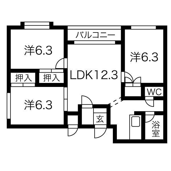 ドエル宮の森パ-ト1(3LDK/2階)の間取り写真