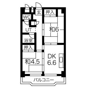 アルファスクエア山の手2号棟(2DK/2階)の間取り写真