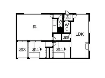 札幌市軌道線 東屯田通駅 徒歩3分 2階建 築48年(3DK/1階)の間取り写真