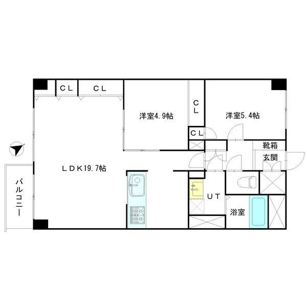 ライオンズマンション24軒第2(2LDK/5階)の間取り写真