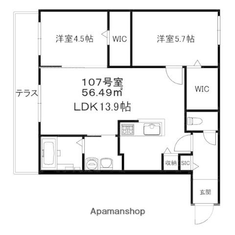 ブランシャールALAIN幌平橋(2LDK/1階)の間取り写真