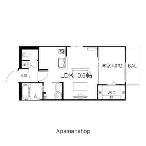 ブランシャール西線11条HD(1LDK/2階)の間取り写真