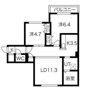 GEレジデンス琴似 GAー琴似2ー7MS A棟(2LDK/4階)の間取り写真