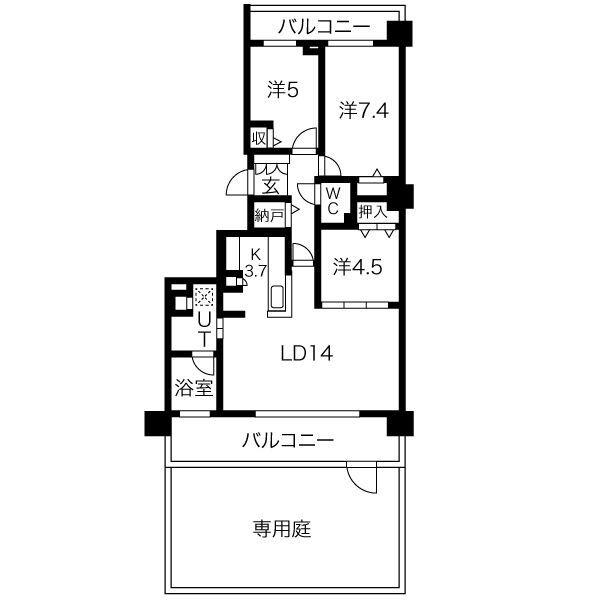 クレアシティ山の手3条(3LDK/1階)の間取り写真