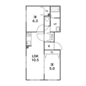 ラフィーネ西町(2LDK/4階)の間取り写真