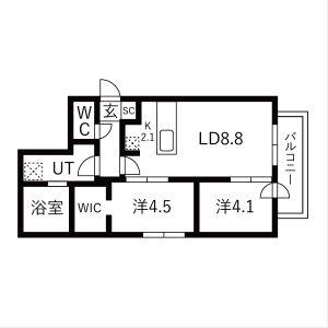 BALBONI山鼻(2LDK/4階)の間取り写真