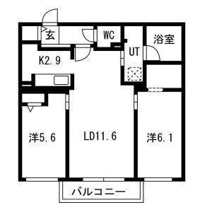 南9西15MS(2LDK/3階)の間取り写真
