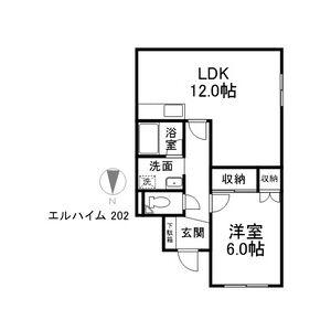 エルハイム(1LDK/3階)の間取り写真
