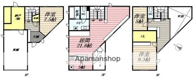 函館本線 稲積公園駅 徒歩18分 3階建 築18年(3LDK)の間取り写真