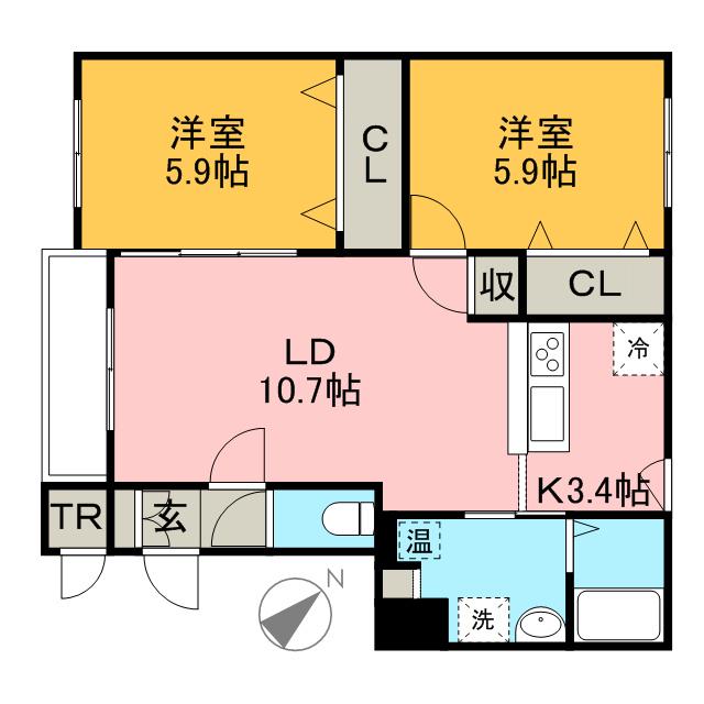 アビタ西町(2LDK/4階)の間取り写真