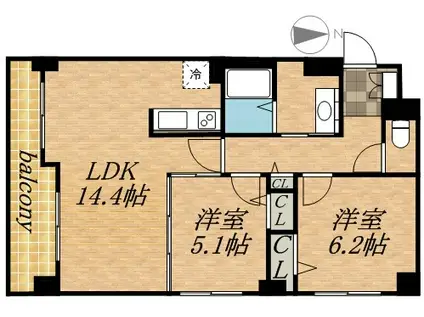 レジディア北3条(2LDK/2階)の間取り写真