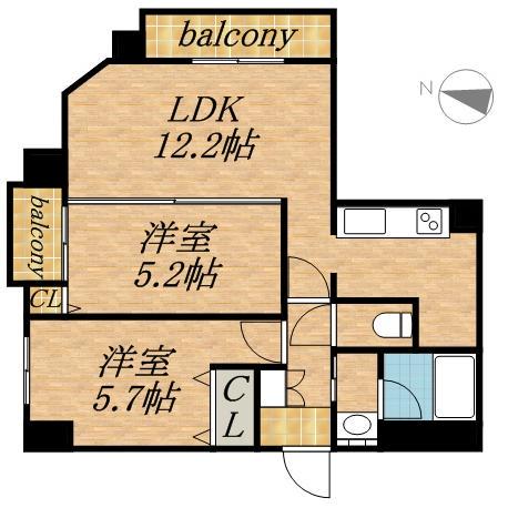 レジディア南一条イースト(2LDK/11階)の間取り写真