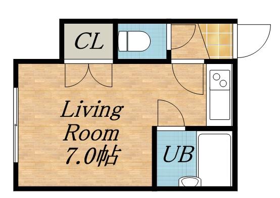 ヒュース北32B(1K/1階)の間取り写真
