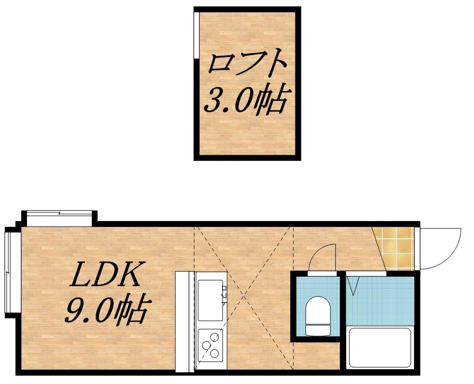 ツインハウスA棟(1DK/2階)の間取り写真