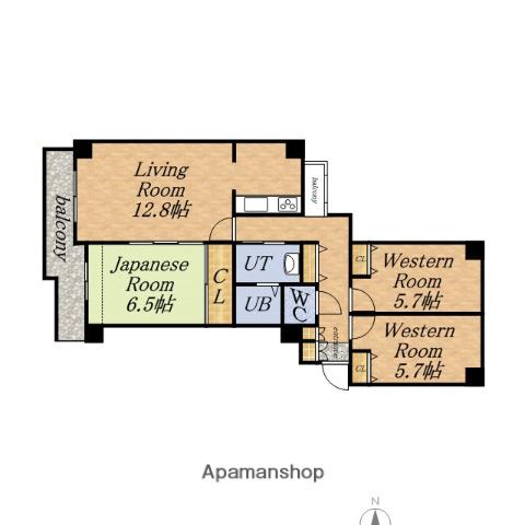 オ・ドミール北19条(3LDK/1階)の間取り写真