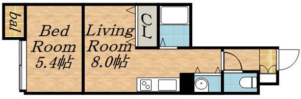 ウイング円山北町(1DK/3階)の間取り写真