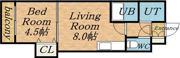 東洋ハイツC(1DK/2階)の間取り写真