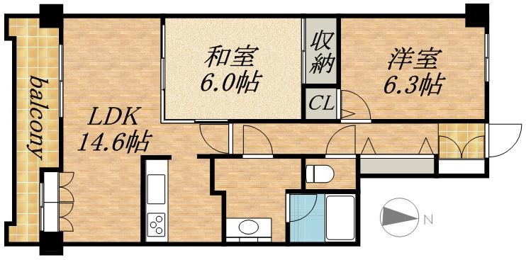 THE RESIDENCE PARK ODORIKOEN 旧ヒ(2LDK/9階)の間取り写真