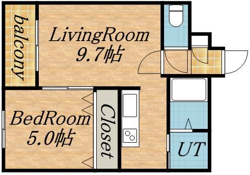 クラージュ南円山(1LDK/6階)の間取り写真