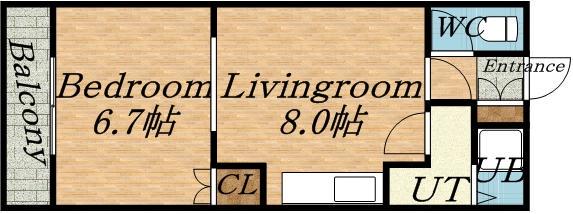 黄金マンション(1DK/2階)の間取り写真