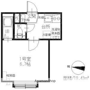 アップルハウス北30条Ⅱ(1K/2階)の間取り写真