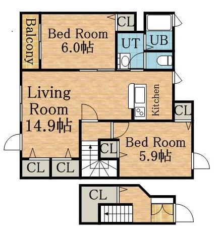 アクティブ豆の木(2LDK/2階)の間取り写真